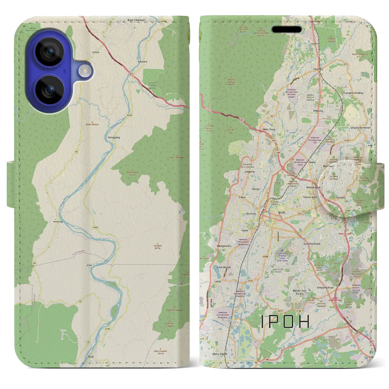 【イポー（マレーシア）】地図柄iPhoneケース（手帳タイプ）
