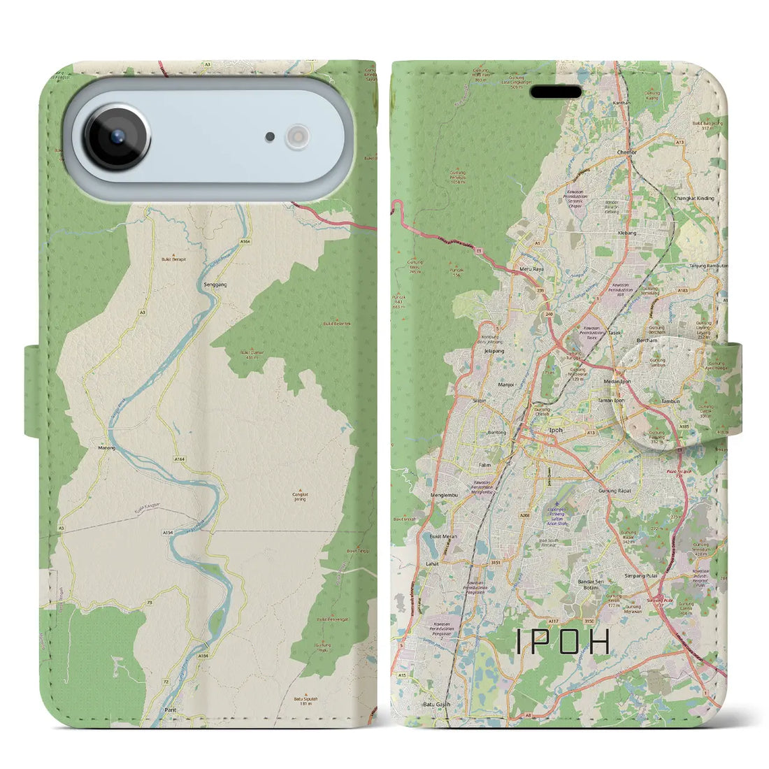 【イポー（マレーシア）】地図柄iPhoneケース（手帳タイプ）ナチュラル・iPhone 17 Pro Max 用