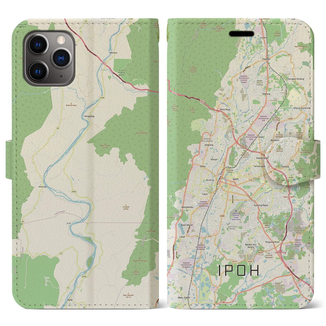 【イポー（マレーシア）】地図柄iPhoneケース（手帳タイプ）