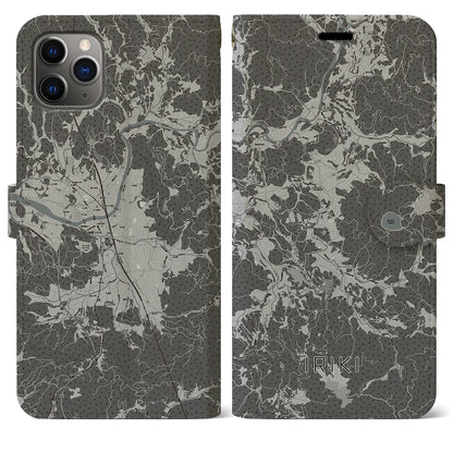 【入来（鹿児島県）】地図柄iPhoneケース（手帳タイプ）モノトーン・iPhone 11 Pro Max 用