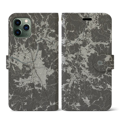 【入来（鹿児島県）】地図柄iPhoneケース（手帳タイプ）モノトーン・iPhone 11 Pro 用