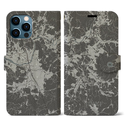 【入来（鹿児島県）】地図柄iPhoneケース（手帳タイプ）モノトーン・iPhone 12 / 12 Pro 用