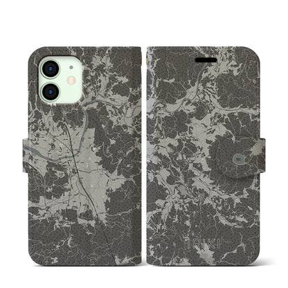 【入来（鹿児島県）】地図柄iPhoneケース（手帳タイプ）モノトーン・iPhone 12 mini 用