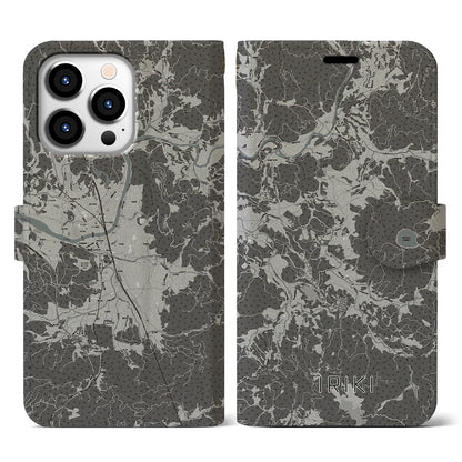 【入来（鹿児島県）】地図柄iPhoneケース（手帳タイプ）モノトーン・iPhone 13 Pro 用