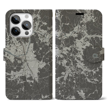 【入来（鹿児島県）】地図柄iPhoneケース（手帳タイプ）モノトーン・iPhone 14 Pro 用