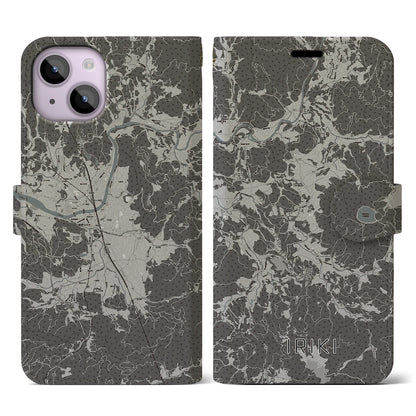 【入来（鹿児島県）】地図柄iPhoneケース（手帳タイプ）モノトーン・iPhone 14 用