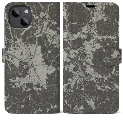 【入来（鹿児島県）】地図柄iPhoneケース（手帳タイプ）モノトーン・iPhone 14 Plus 用