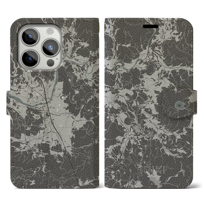 【入来（鹿児島県）】地図柄iPhoneケース（手帳タイプ）モノトーン・iPhone 15 Pro 用