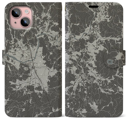 【入来（鹿児島県）】地図柄iPhoneケース（手帳タイプ）モノトーン・iPhone 15 Plus 用