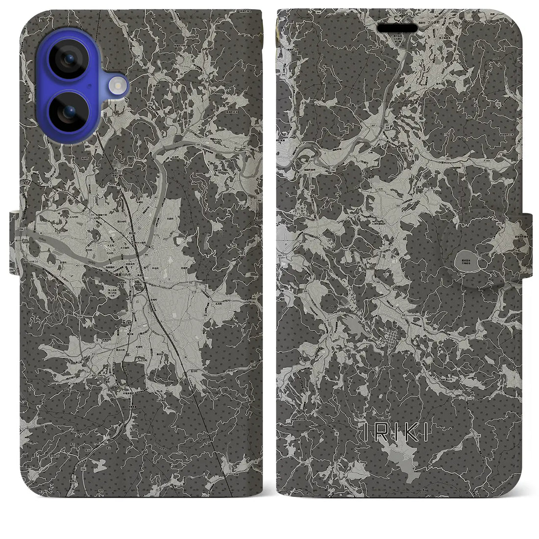 【入来(鹿児島県)】地図柄iPhoneケース(手帳タイプ)モノトーン・iPhone 16 Pro Max 用