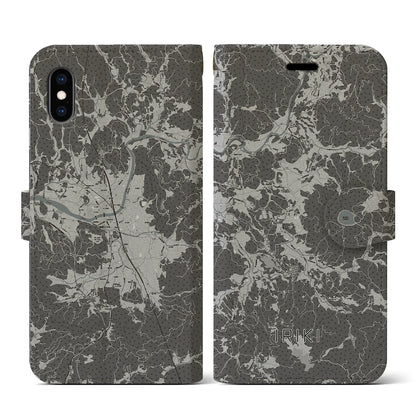 【入来（鹿児島県）】地図柄iPhoneケース（手帳タイプ）モノトーン・iPhone XS / X 用