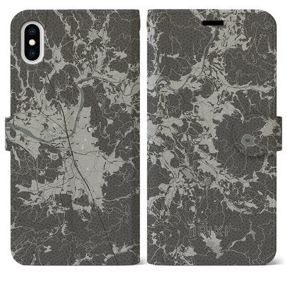 【入来（鹿児島県）】地図柄iPhoneケース（手帳タイプ）モノトーン・iPhone XS Max 用