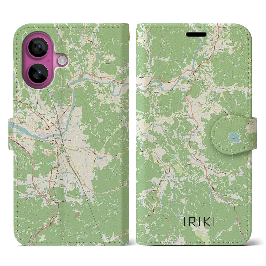 【入来（鹿児島県）】地図柄iPhoneケース（手帳タイプ）ナチュラル・iPhone 16 Pro 用