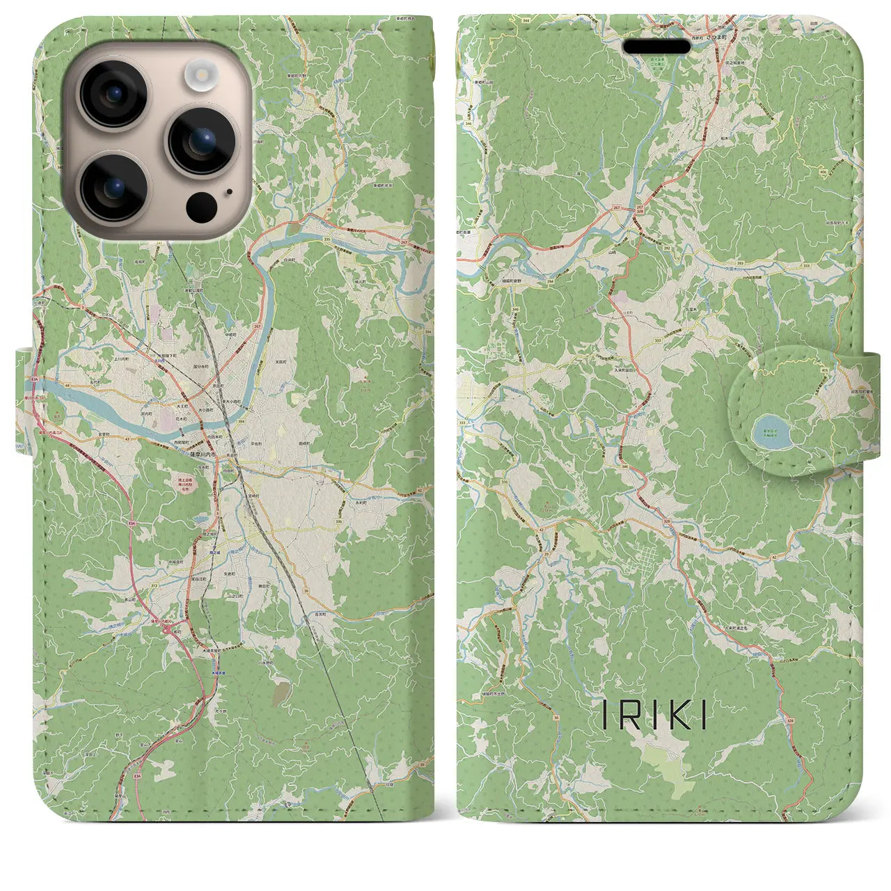 【入来（鹿児島県）】地図柄iPhoneケース（手帳タイプ）ナチュラル・iPhone 16 Plus 用