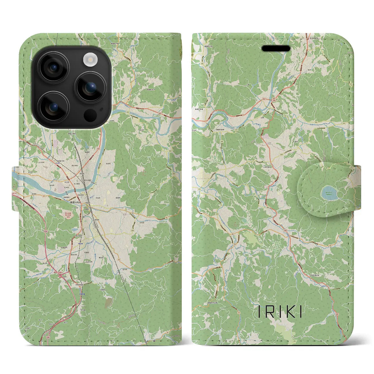 【入来（鹿児島県）】地図柄iPhoneケース（手帳タイプ）ナチュラル・iPhone 16 用