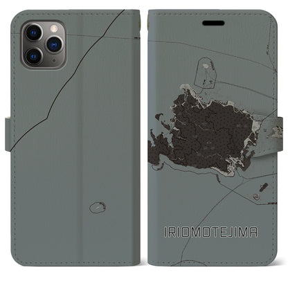 【西表島（沖縄県）】地図柄iPhoneケース（手帳タイプ）モノトーン・iPhone 11 Pro Max 用