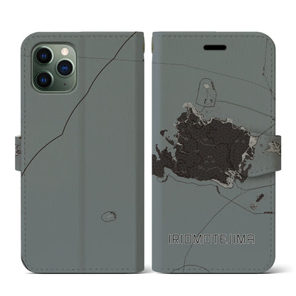 【西表島（沖縄県）】地図柄iPhoneケース（手帳タイプ）モノトーン・iPhone 11 Pro 用