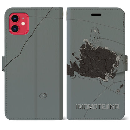 【西表島（沖縄県）】地図柄iPhoneケース（手帳タイプ）モノトーン・iPhone 11 用