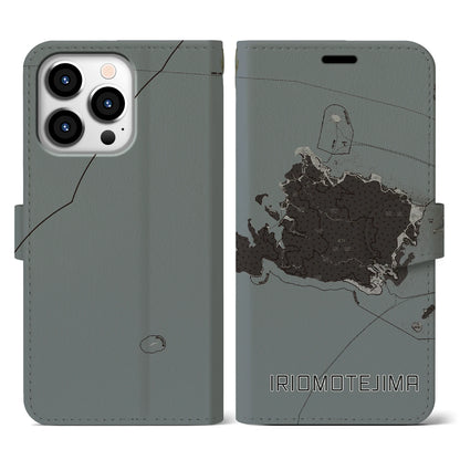 【西表島（沖縄県）】地図柄iPhoneケース（手帳タイプ）モノトーン・iPhone 13 Pro 用