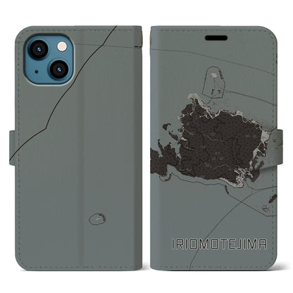 【西表島（沖縄県）】地図柄iPhoneケース（手帳タイプ）モノトーン・iPhone 13 用