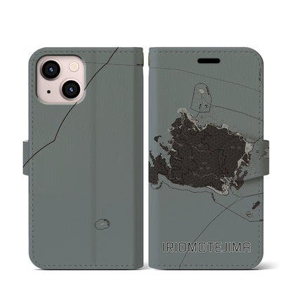 【西表島（沖縄県）】地図柄iPhoneケース（手帳タイプ）モノトーン・iPhone 13 mini 用