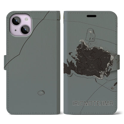【西表島（沖縄県）】地図柄iPhoneケース（手帳タイプ）モノトーン・iPhone 14 用