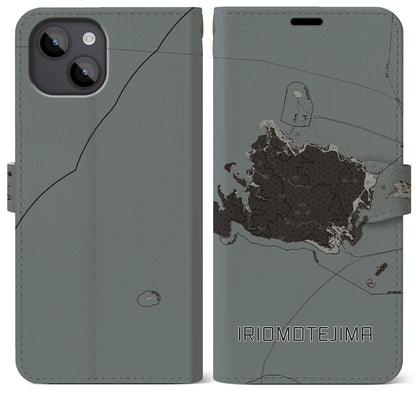 【西表島（沖縄県）】地図柄iPhoneケース（手帳タイプ）モノトーン・iPhone 14 Plus 用