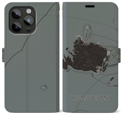 【西表島（沖縄県）】地図柄iPhoneケース（手帳タイプ）モノトーン・iPhone 15 Pro Max 用