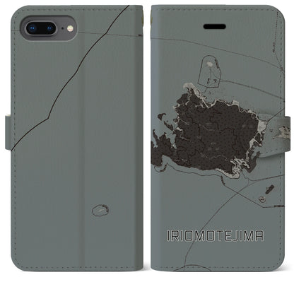 【西表島（沖縄県）】地図柄iPhoneケース（手帳タイプ）モノトーン・iPhone 8Plus /7Plus / 6sPlus / 6Plus 用