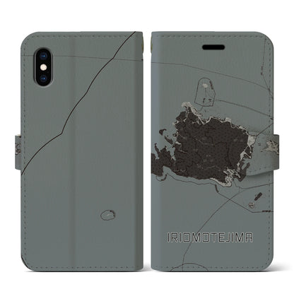 【西表島（沖縄県）】地図柄iPhoneケース（手帳タイプ）モノトーン・iPhone XS / X 用