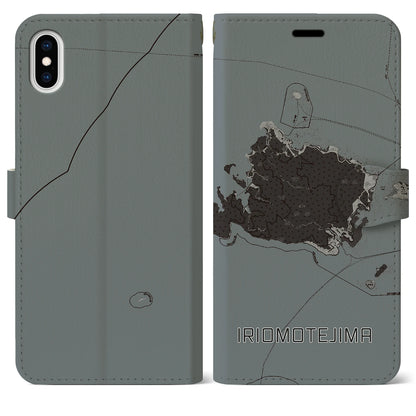 【西表島（沖縄県）】地図柄iPhoneケース（手帳タイプ）モノトーン・iPhone XS Max 用