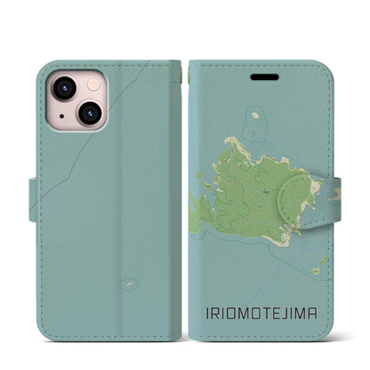 【西表島（沖縄県）】地図柄iPhoneケース（手帳タイプ）ナチュラル・iPhone 13 mini 用