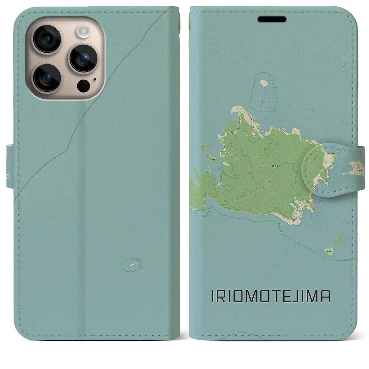 【西表島（沖縄県）】地図柄iPhoneケース（手帳タイプ）ナチュラル・iPhone 16 Plus 用