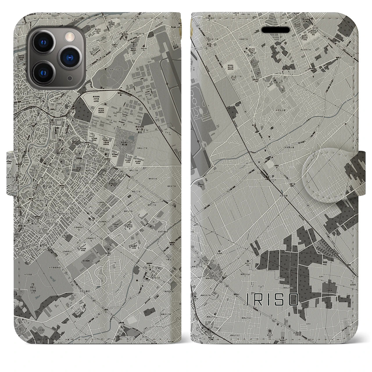 【入曽（埼玉県）】地図柄iPhoneケース（手帳タイプ）