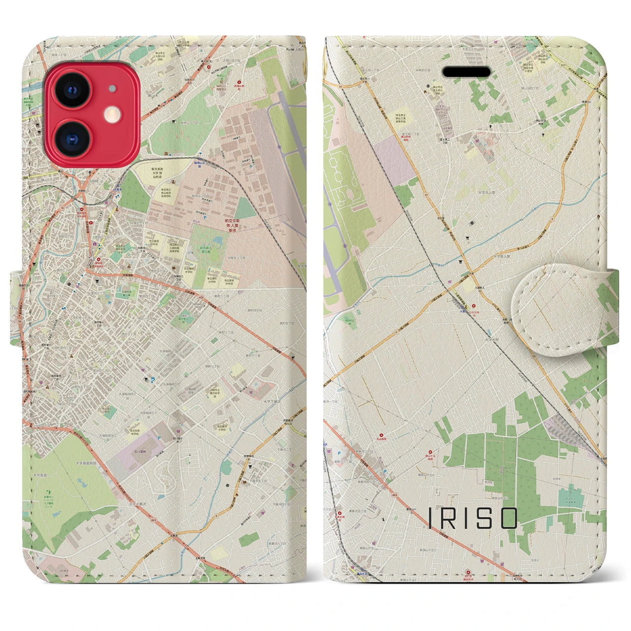 【入曽（埼玉県）】地図柄iPhoneケース（手帳タイプ）ナチュラル・iPhone 11 用