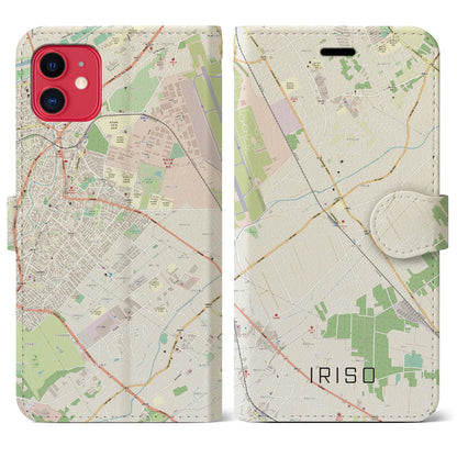 【入曽（埼玉県）】地図柄iPhoneケース（手帳タイプ）ナチュラル・iPhone 11 用