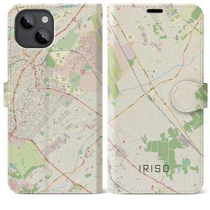 【入曽（埼玉県）】地図柄iPhoneケース（手帳タイプ）ナチュラル・iPhone 14 Plus 用