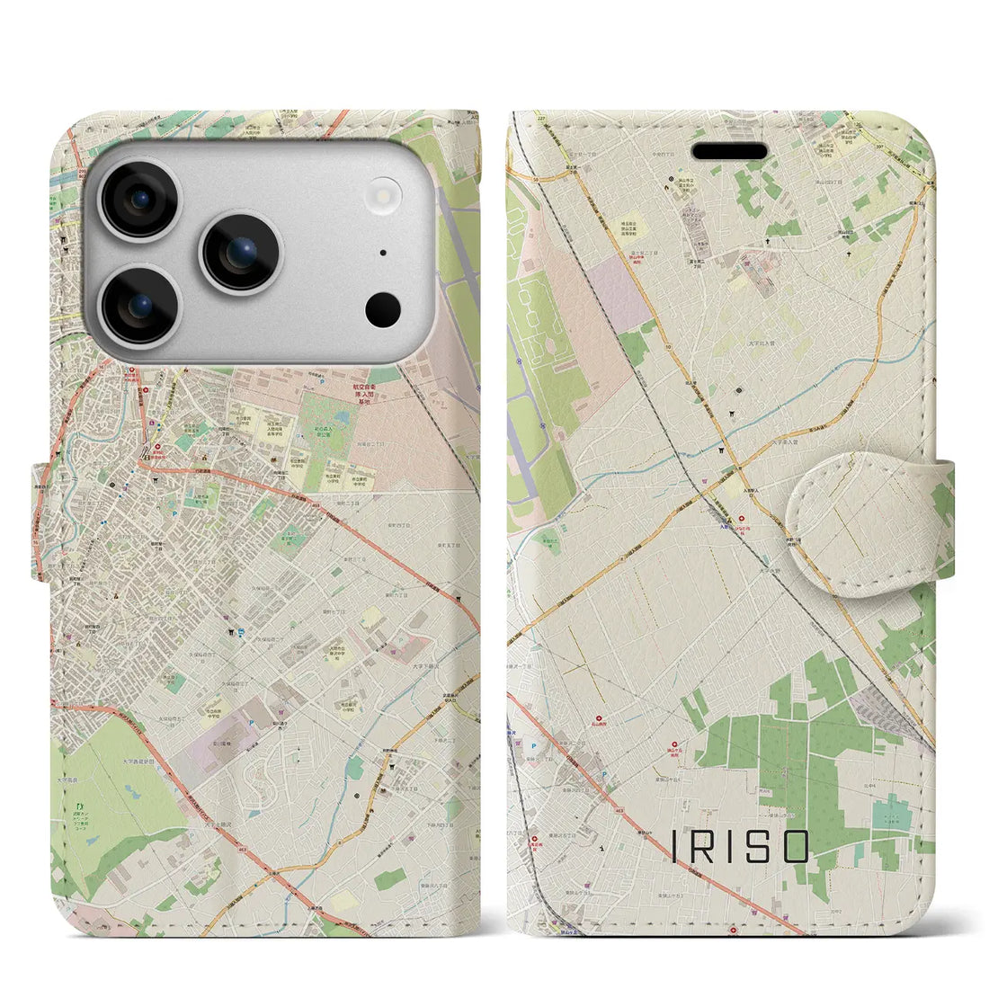 【入曽（埼玉県）】地図柄iPhoneケース（手帳タイプ）ナチュラル・iPhone 17 Pro Max 用