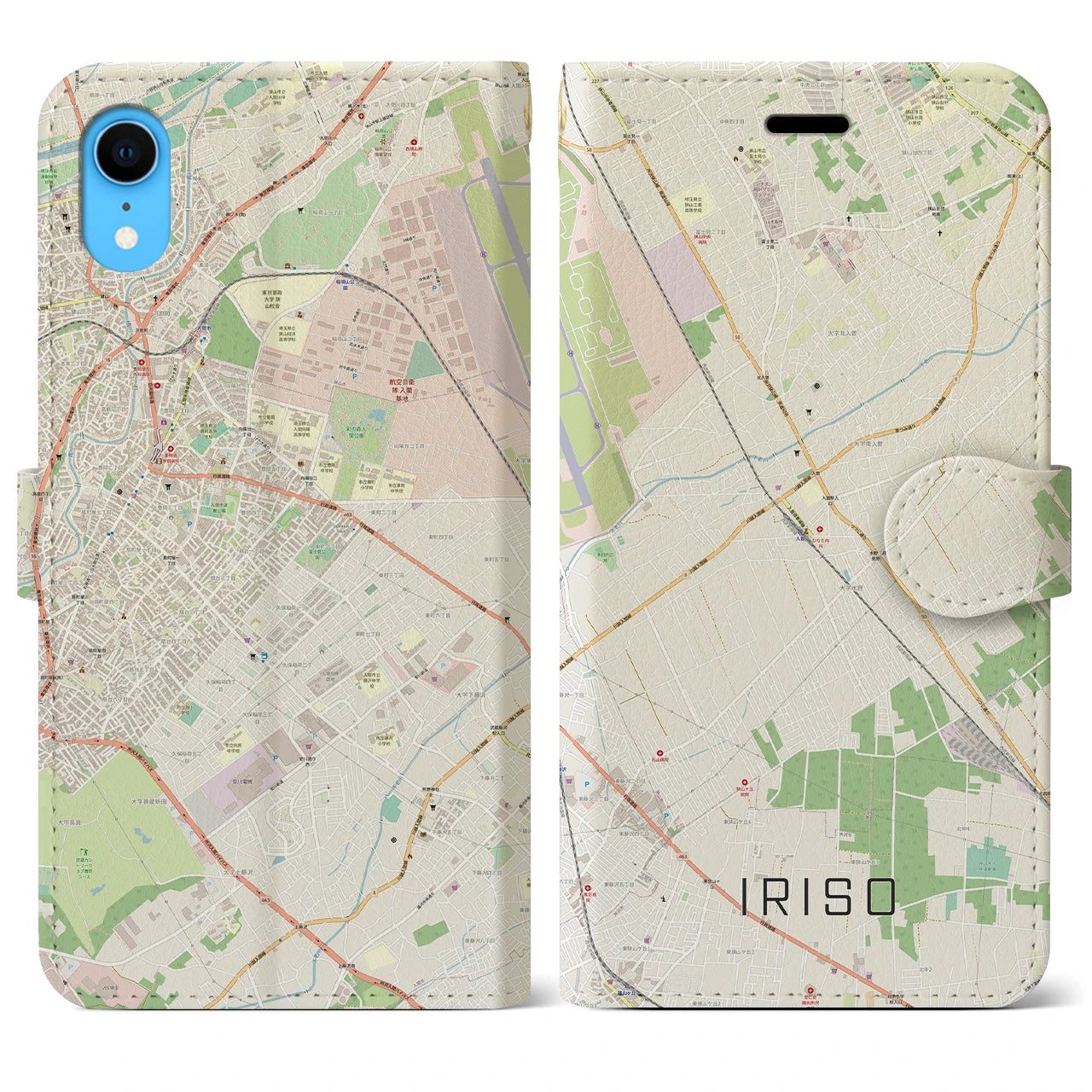 【入曽（埼玉県）】地図柄iPhoneケース（手帳タイプ）ナチュラル・iPhone XR 用