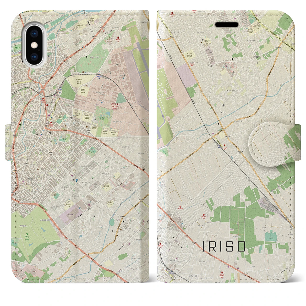 【入曽（埼玉県）】地図柄iPhoneケース（手帳タイプ）ナチュラル・iPhone XS Max 用