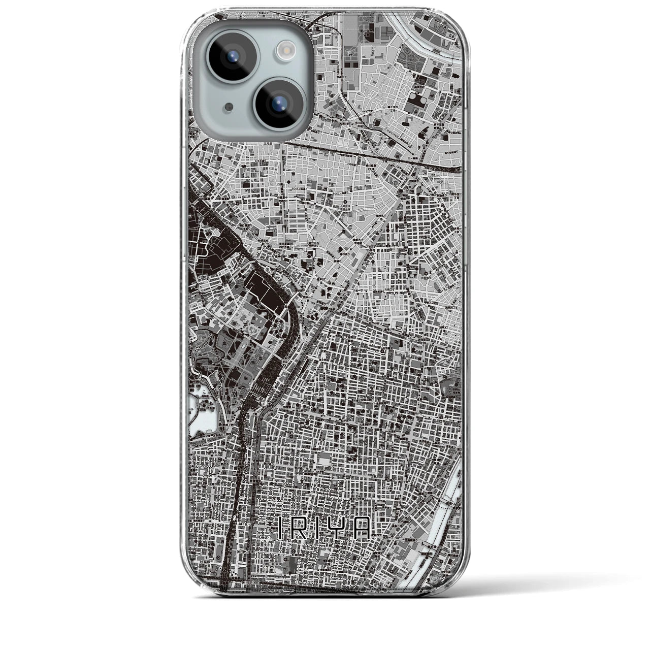 【入谷（東京都）】地図柄iPhoneケース（クリアタイプ）モノトーン・iPhone 15 Plus 用