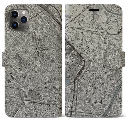 【入谷（東京都）】地図柄iPhoneケース（手帳タイプ）モノトーン・iPhone 11 Pro Max 用