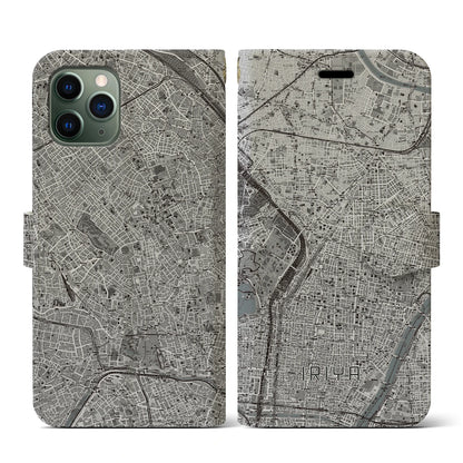 【入谷（東京都）】地図柄iPhoneケース（手帳タイプ）モノトーン・iPhone 11 Pro 用