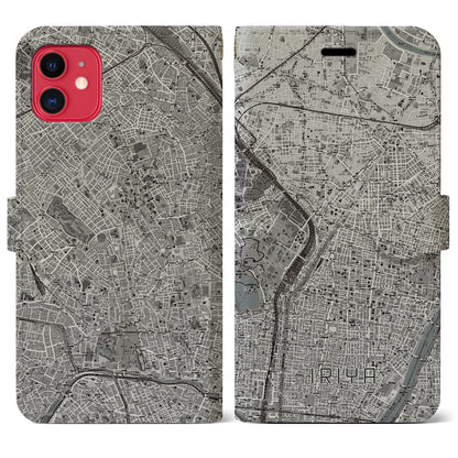 【入谷（東京都）】地図柄iPhoneケース（手帳タイプ）モノトーン・iPhone 11 用