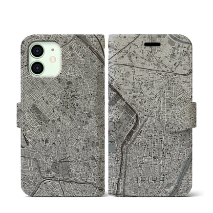 【入谷（東京都）】地図柄iPhoneケース（手帳タイプ）モノトーン・iPhone 12 mini 用