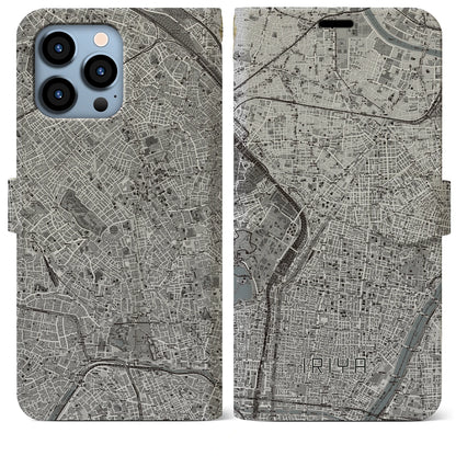 【入谷（東京都）】地図柄iPhoneケース（手帳タイプ）モノトーン・iPhone 13 Pro Max 用