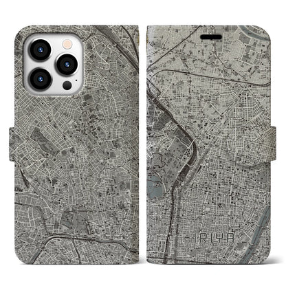 【入谷（東京都）】地図柄iPhoneケース（手帳タイプ）モノトーン・iPhone 13 Pro 用