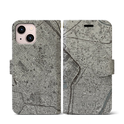 【入谷（東京都）】地図柄iPhoneケース（手帳タイプ）モノトーン・iPhone 13 mini 用