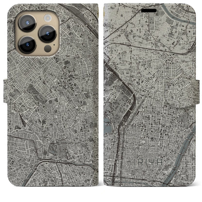 【入谷（東京都）】地図柄iPhoneケース（手帳タイプ）モノトーン・iPhone 14 Pro Max 用