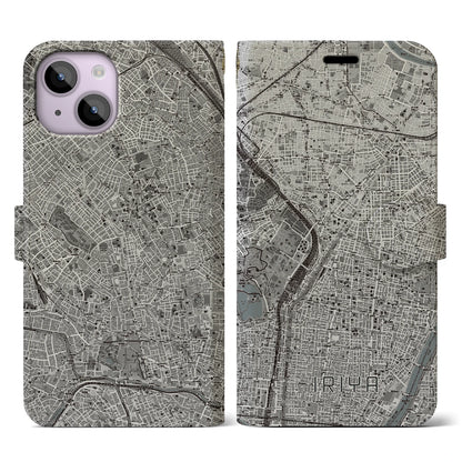 【入谷（東京都）】地図柄iPhoneケース（手帳タイプ）モノトーン・iPhone 14 用